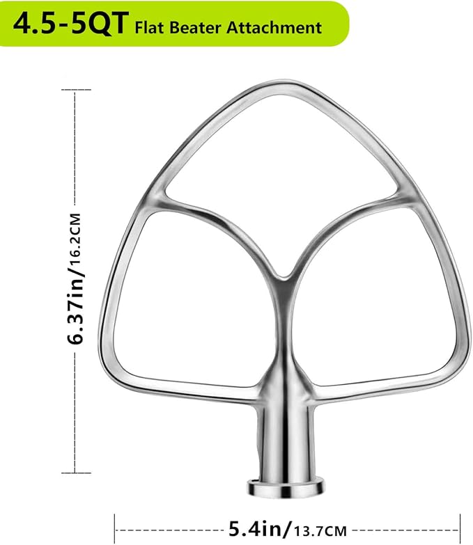 Stainless Steel Stand Mixer Attachments 3-Piece for KitchenAid 4.5-5 Qt Tilt Head Stand Mixer. Includes 6 Wire Whisk, Flat Beater, Dough Hook for KitchenAid 4.5-5 Qt Mixer Bowl