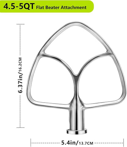Stainless Steel Stand Mixer Attachments 3-Piece for KitchenAid 4.5-5 Qt Tilt Head Stand Mixer. Includes 6 Wire Whisk, Flat Beater, Dough Hook for KitchenAid 4.5-5 Qt Mixer Bowl
