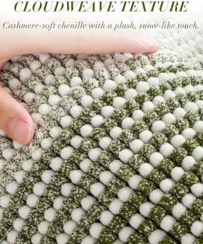 BSICPRO Large Chenille Bathroom Rugs Runner, 22x60 Striped Bath Mats, Sage