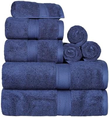 SUPERIOR Egyptian Cotton Ultra Plush & Absorbent, 8 Piece Set, Navy Blue