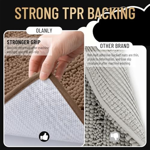 OLANLY Thick Small Bathroom Rugs 24x16, Soft Chenille Bath Rugs, Mocha