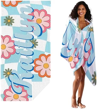 JML Personalized Beach Towel with Name, Custom Flower Beach Towel, Customized Microfiber Pool Towel, Quick Dry & Absorbent Swim Towel for Adult,Anniversary, Birthday, Summer Holiday,Vacation