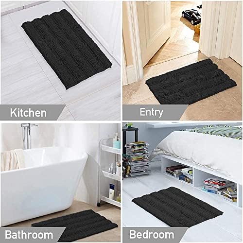 Turquoize Luxury Chenille Bath Rug for Bathroom Rugs Extra Absorbent Bath Mat Non Slip Microfiber Shower Rug for Bathroom Microfiber Shaggy Carpet Rug Size, 17"x 24", Black