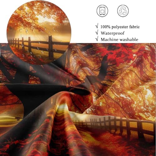 Red Maple Forest Shower Curtain, 72 x 78 Inch Waterproof Polyester Fall Landscape Bathroom Curtain, Autumn Tree Sunrise Woodland Bath Curtain for Tub Decor