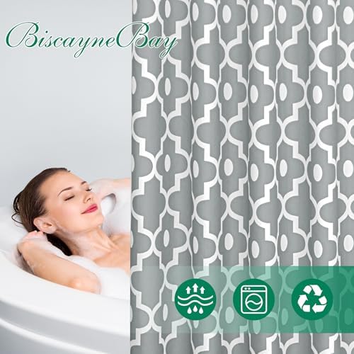 Fabric Modern Extra Long Shower Curtains for Bathroom-Silver Grey & White