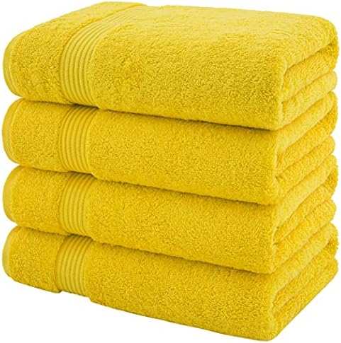 American Veteran Towel, 100% Cotton Turkish Bath Towels for Bathroom 4 Pack, 27x54 Extra Large Premium Soft Drying Bathroom Towels, Yellow