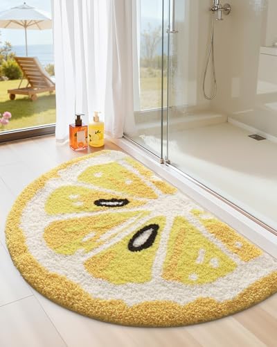 DEXI Cute Lemon Bath Mat, Half Round Fruit Bathroom Rugs 43x24