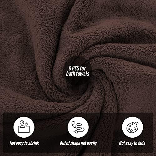 MOONQUEEN 6 Pack Premium Bath Towel Set - Quick Drying - Microfiber Coral Velvet Highly Absorbent Towels - Multipurpose Use as Bath Fitness, Bathroom, Shower, Sports, Yoga Towel (Wood Brown)