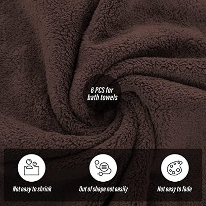MOONQUEEN 6 Pack Premium Bath Towel Set - Quick Drying - Microfiber Coral Velvet Highly Absorbent Towels - Multipurpose Use as Bath Fitness, Bathroom, Shower, Sports, Yoga Towel (Wood Brown)