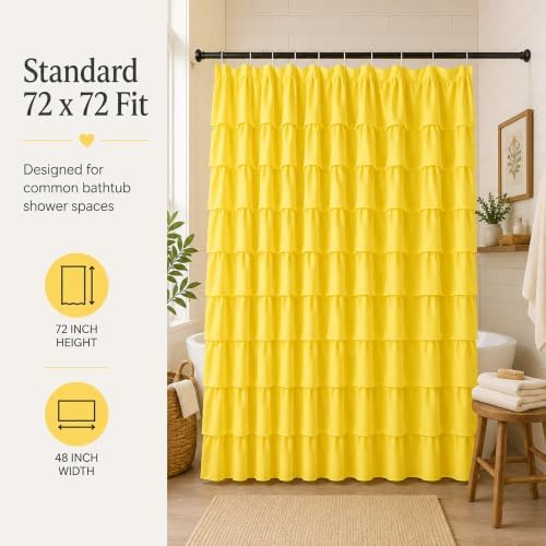 Yellow Shower Curtain for Bathroom, 72 X 72 Inch, Cascading Ruffle Design