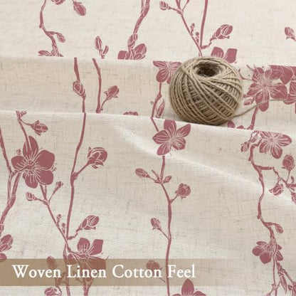 Gibelle Pink Farmhouse Linen Shower Curtain, Boho Floral Fabric, 36 x 72