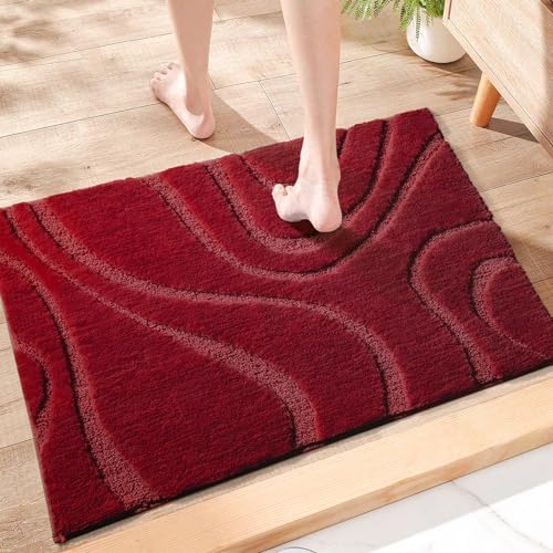 DEXDE Bathroom Rugs Mat Soft Absorbent Shaggy Floor Carpet Burgundy 24x36