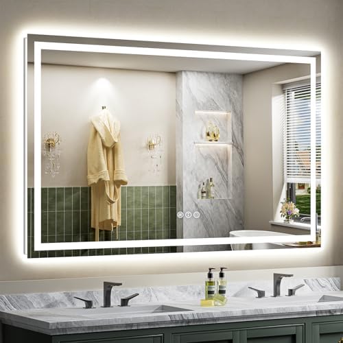 Briivue 68x38 Inch LED Bathroom Mirror with Lights, Backlit & Front Lit