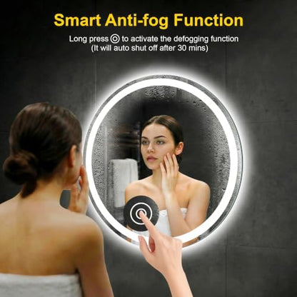Round LED Bathroom Mirror with Lights, 30 Inch Circle Lighted Vanity Mirror