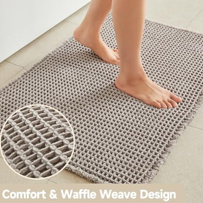 TYUU Waffle Bath Mat, Boho Bathroom Rugs Non Slip, 30x20 Light Grey