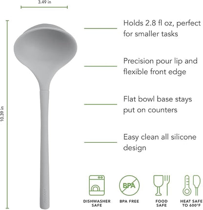 Tovolo Flex Core Small Silicone Ladle Oyster Gray Heat Safe Silicone Soup Ladle BPA Free, Dishwasher Safe Small Kitchen Ladle with Precision Pour Lip for Serving Sauces Soups Gravies