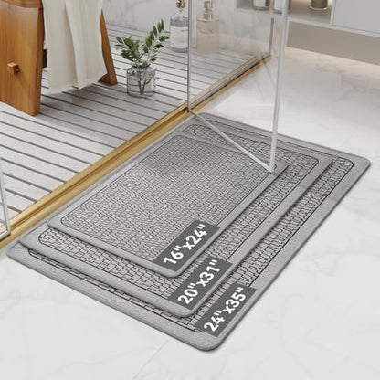YDKGL Bath Mats for Bathroom, Non Slip Thin Bathroom Rugs, Grey 20x31