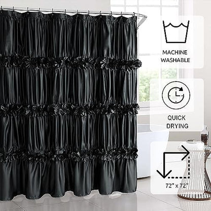 Homechoice Decor Black Handcrafted Bow Tie Shower Curtain 72" W x 72" H