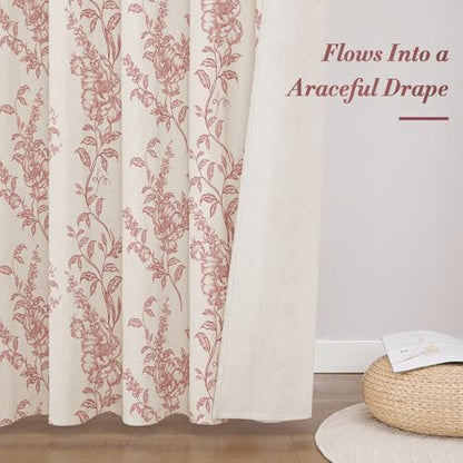 Red Linen Farmhouse Shower Curtain, Boho Floral Bathroom 72x78