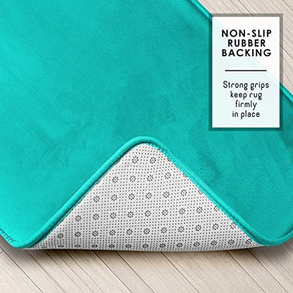 Clara Clark 2 Piece Bathroom Rugs, Velvet Memory Foam Bath Mat Set, Non-Slip Bath Rugs, Machine Wash, Dries Quickly, Ultra Soft Plush Bath Mats for Bathroom, 20 x 32 + Contour, Teal Blue