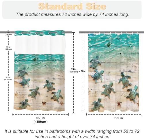 Nautical Green Beach Sea Turtle Theme No Hook Waffle Weave Shower Curtain with Snap in Liner Nautical Blue Bathroom Ocean Set 60 W x 74 H Inch Blue