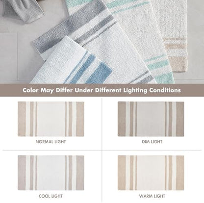 Madison Park Spa Cotton Bath Rug Absorbent Plush Striped, 24 x 72, Taupe