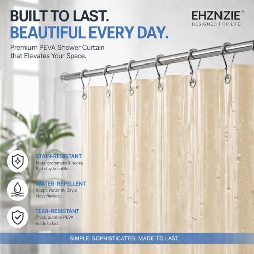 EHZNZIE Beige Shower Curtain Liner 72x72, PEVA Waterproof Bath Curtain, No Chemical Smell, 3 Weighted Magnets, Durable with Rustproof Metal Grommets