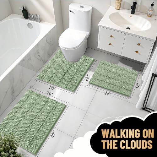 OLANLY Thick Small Bathroom Rugs 24x16, Soft Chenille Bath Rugs, Sage Green