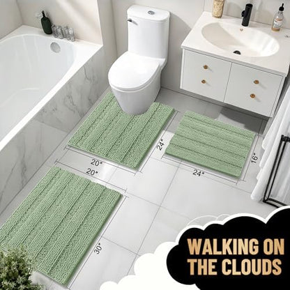 OLANLY Thick Small Bathroom Rugs 24x16, Soft Chenille Bath Rugs, Sage Green