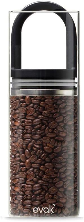 Prepara Evak Compact Airtight Glass Storage Canister, Medium (9.8” x 3.7”, 1LB) – Borosilicate Glass Container Vacuum Seal Lid & Black Handle, Odor & BPA-Free, Ideal for Coffee, Tea, Pantry Dry Goods