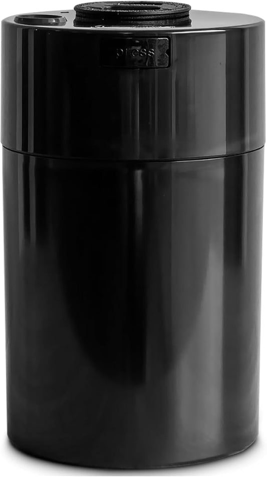 COFFEEVAC Pump It Out Airtight Coffee Container - Vacuum Coffee Storage Container for Ground Coffee Beans - Patented Vacuum Seal with Degassing Valve, 1 lb, Black
