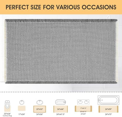 IM HOME Waffle Bath Mat Darkgrey & Cream 36"x24", Boho Woven Modern Bath Mat Rugs, Absorbent Non Slip Bathroom Rugs, Soft Washable Bath Rugs with Tassels for Bedroom, Kitchen, Shower, Tub
