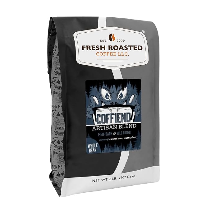 Fresh Roasted Coffee, Coffiend Whole Bean Coffee, Med-Dark Roast, Kosher, 2 lb (32 oz)