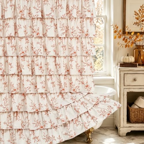 Yinhua Fall Ruffle Shower Curtains for Bathroom with Floral, 72" Wx72 L