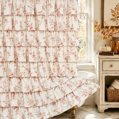 Yinhua Fall Ruffle Shower Curtains for Bathroom with Floral, 72" Wx72 L