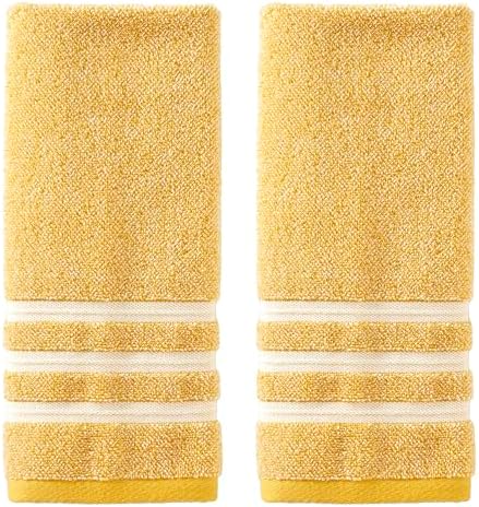 SKL Home Mid-Century Hand Towel Set-2pc, Premium 100% Cotton, Yellow