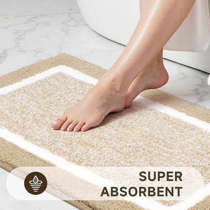 Pauwer Bathroom Rug Sets 3 Piece, Non Slip Washable Bath Ma, Beige
