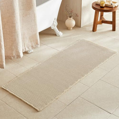 TYUU Waffle Runner Rug Bathroom, Long Boho Bath Mat, 60x24 Pale Beige