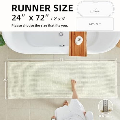 TYUU Cream White Waffle Runner Rug Bathroom, Long Boho Bath Mat, 72x24