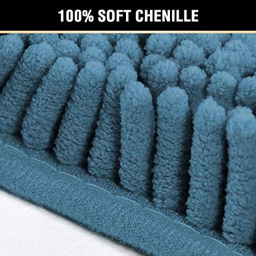 H.VERSAILTEX 20" X 32" Chenille Shaggy Bath Rug, Door Mat, Efficient Water Absorption, Thick, Anti-Slip and Plush Bath Mat for Bathroom, Living Room and Laundry Room (Dark Teal)