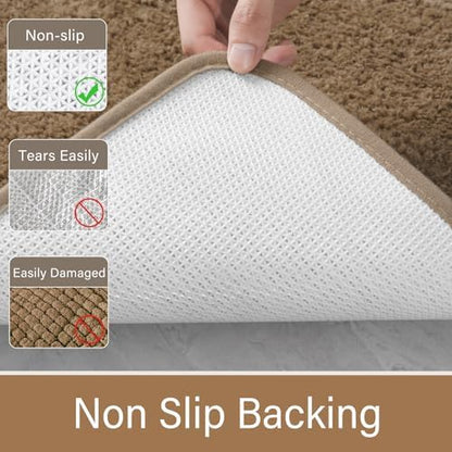 LOCHAS Bathroom Rugs 24x17 Inch, Microfiber Bath Rug Non Slip, Light Brown