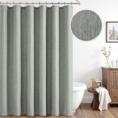 ANRODUO Grey Linen Textured Fabric Shower Curtain Set - W72xL72