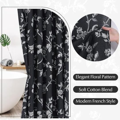MitoVilla Extra Long Cotton Floral Shower Curtain for Bathroom,72 x 84