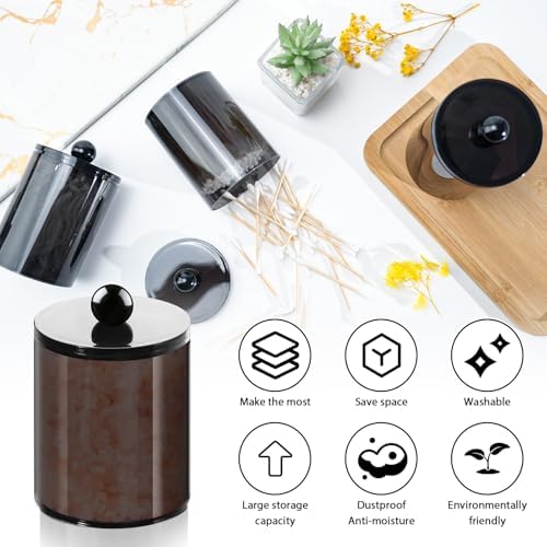 2 Pcs Acrylic Qtip Holder, Cotton Ball Holder Jars with Lids, Black