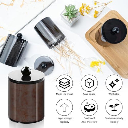 6 Pcs Acrylic Qtip Holder, Cotton Ball Holder Jars with Lids, Black