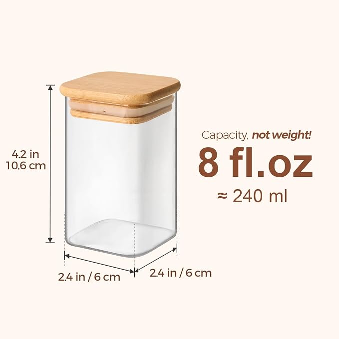 ComSaf 6Pcs 8oz Spice Jars with Label Trial Set, Glass Spice Jars with Bamboo Lids Supplementary Set, Seasoning Container Trial Pack, Perfect for Ktichen Starter