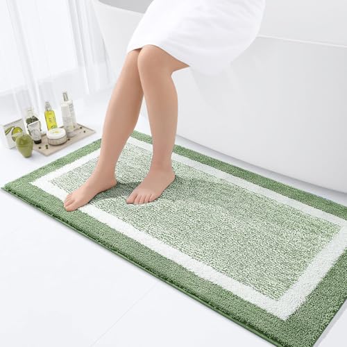 OLANLY Large Bathroom Rugs 40x24, Microfiber Bath Rugs, Sage Green