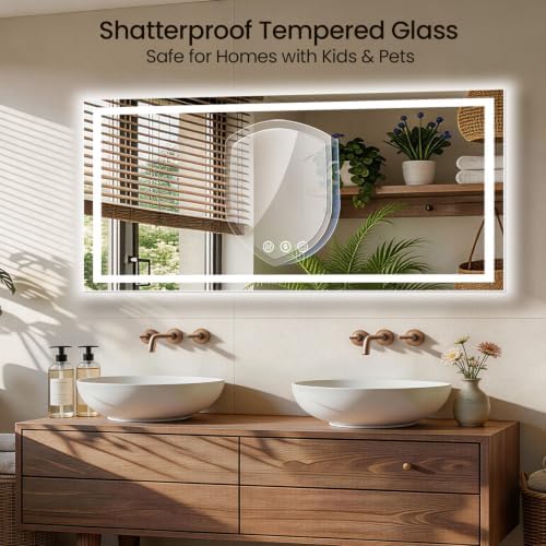 72"x30" LED Bathroom Mirror with Anti-Fog, Backlit & Front Lights, Memory