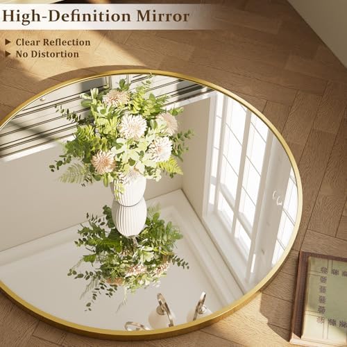 XRAMFY 40 Inch Round Mirror - Gold Circle Mirrors for Bathroom, Entryway
