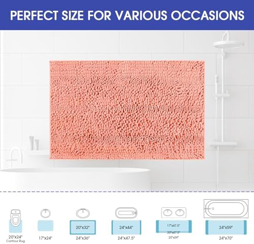 ACCUMTEK Striped Coral Bathroom Rug Mat 44"x24" Ultra Soft, Non Slip Chenille Bath Rugs, Absorbent Plush Shaggy Bath Mats for Bathroom, Bedroom, Kitchen, Shower, Tub